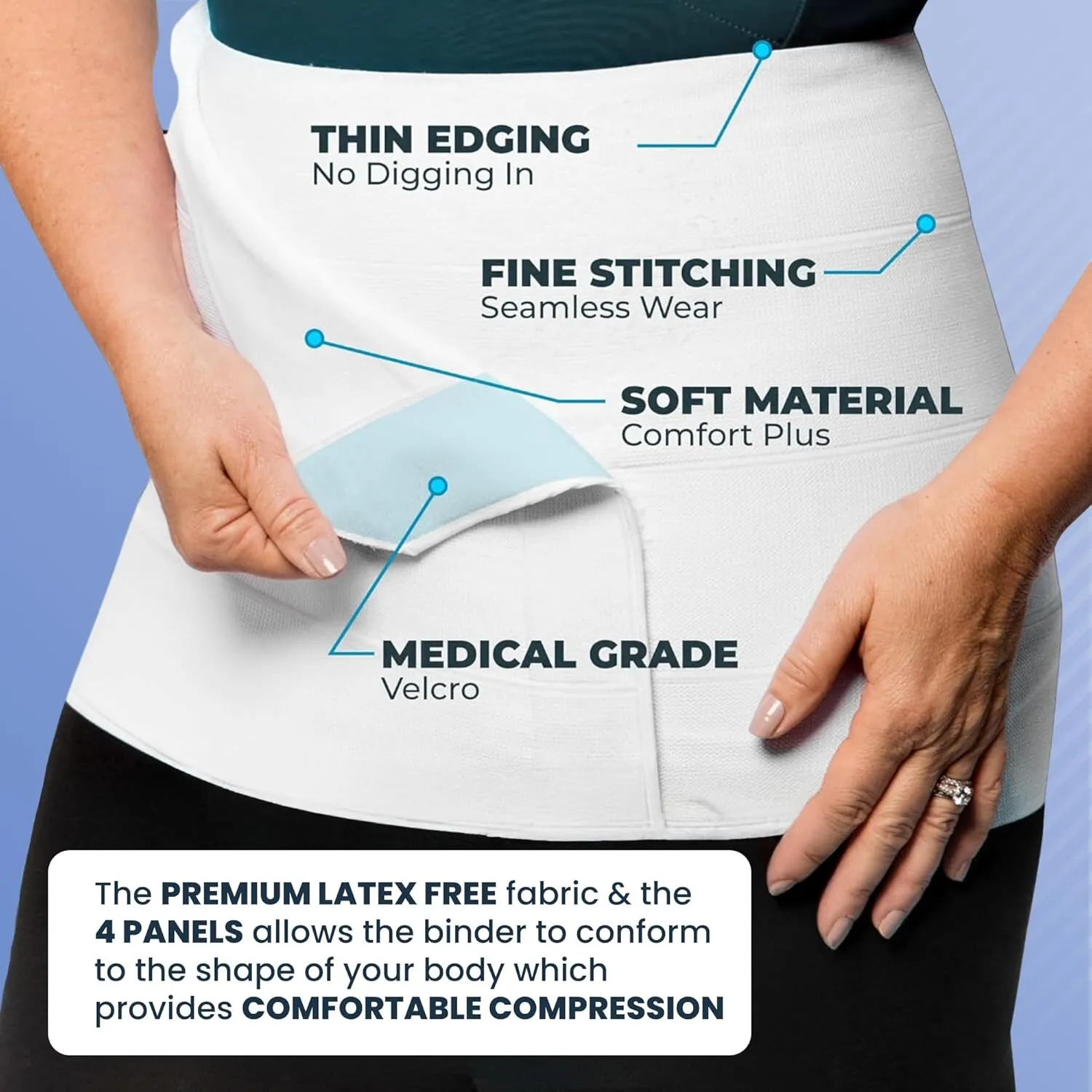 QORE LOGIQ Plus Size Abdominal Binder Post Surgery - C Section Belly Binder, Postpartum Belly Band, Adjustable 9" Compression Wrap for Stomach & Hernia Belt, White XXL