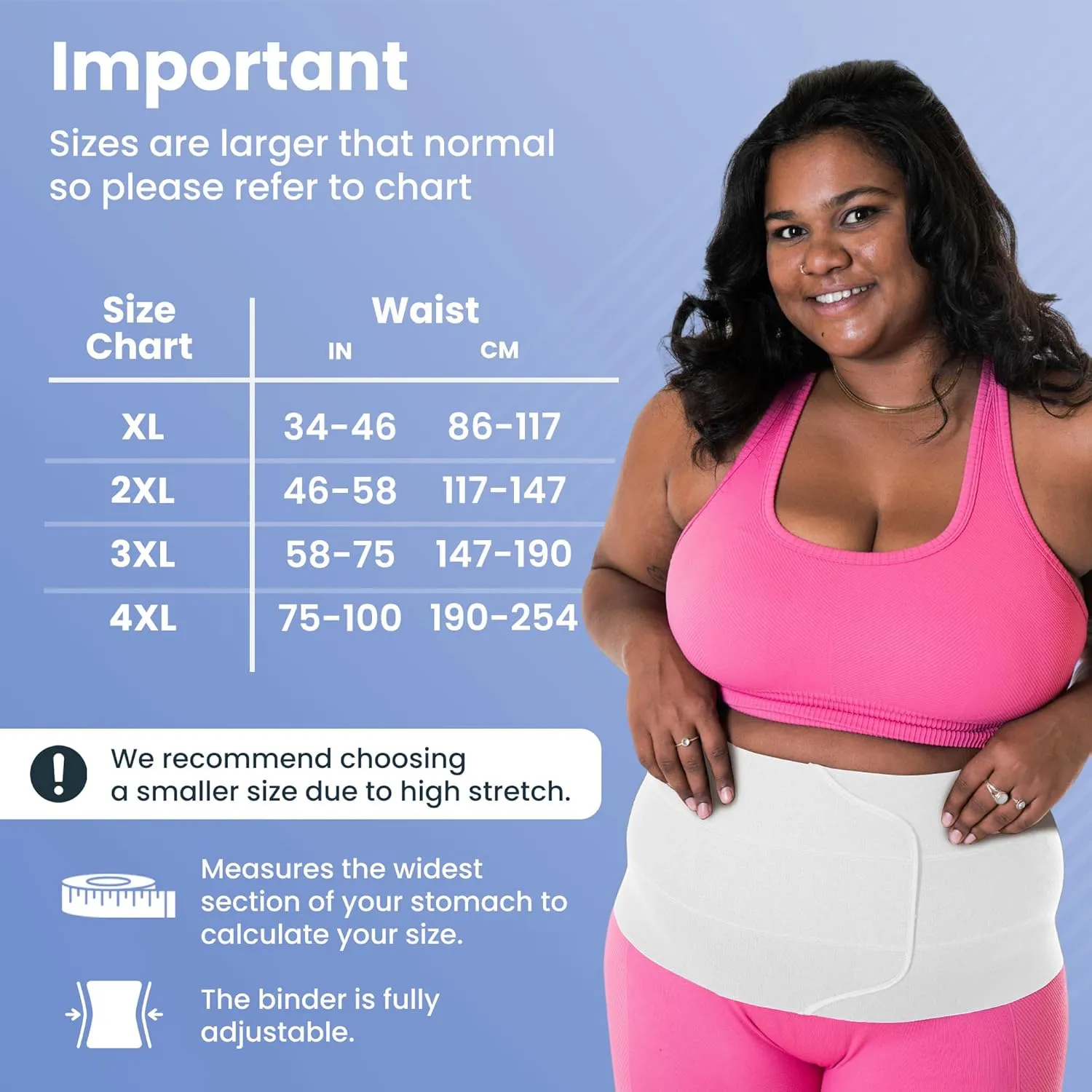 QORE LOGIQ Plus Size Abdominal Binder Post Surgery - C Section Belly Binder, Postpartum Belly Band, Adjustable 9" Compression Wrap for Stomach & Hernia Belt, White XXL
