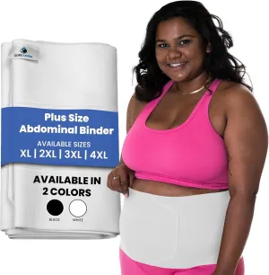 QORE LOGIQ Plus Size Abdominal Binder Post Surgery - C Section Belly Binder, Postpartum Belly Band, Adjustable 9" Compression Wrap for Stomach & Hernia Belt, White XXL
