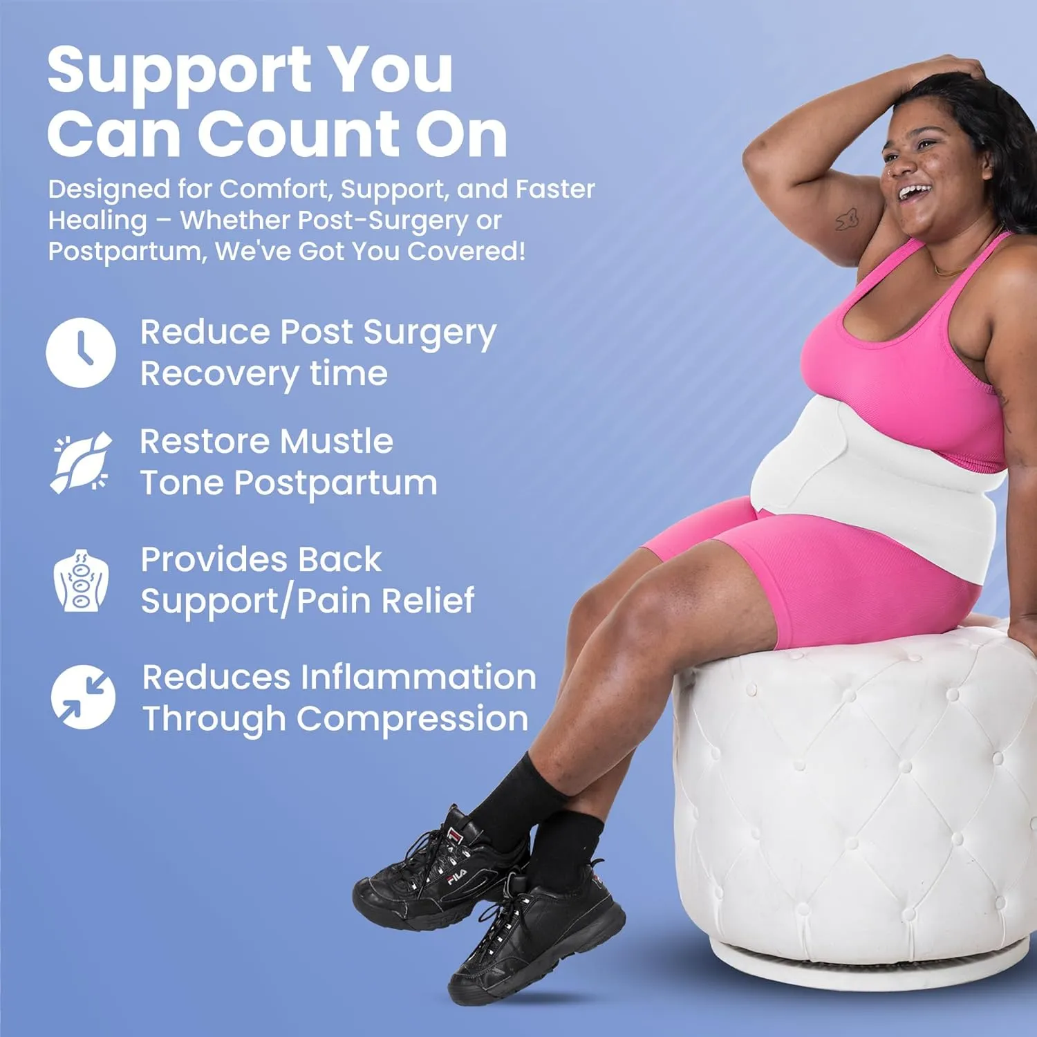 QORE LOGIQ Plus Size Abdominal Binder Post Surgery - C Section Belly Binder, Postpartum Belly Band, Adjustable 9" Compression Wrap for Stomach & Hernia Belt, White XXL
