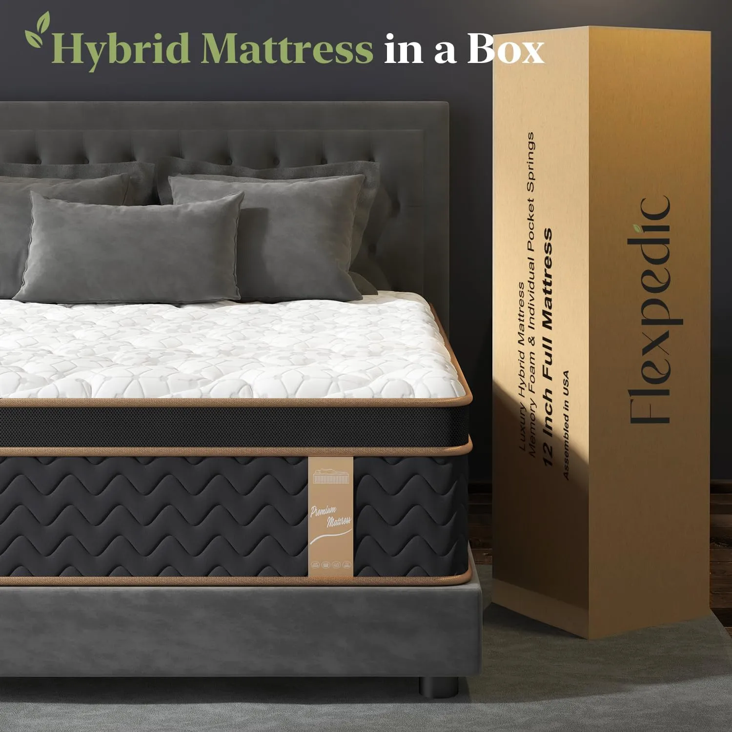 Queen Mattress, 14 Inch Plush Hybrid Mattresses with Gel Memory Foam, Fiberglass-Free Mattress in a Box, Individual Pocket Spring-Motion Isolation-Extra Edge Support, 365 Nights Trial,CertiPUR-US