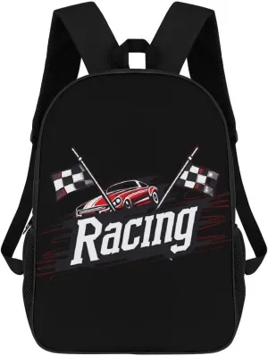 Race Car with Checkered Flag Funny 17 Inch Backpack Multipurpose Shoulders Daypack Laptop Bag for Travel Hiking Camping 12.5 X 17 X 5.5 Inch