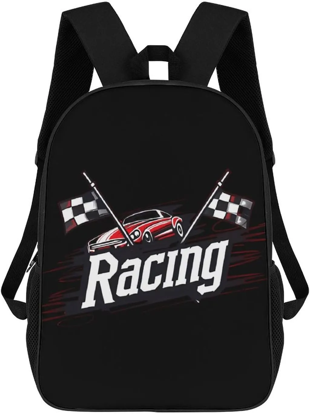 Race Car with Checkered Flag Funny 17 Inch Backpack Multipurpose Shoulders Daypack Laptop Bag for Travel Hiking Camping 12.5 X 17 X 5.5 Inch