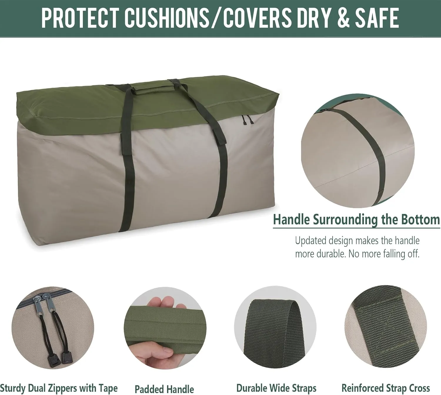 Rachmi Cushion Storage Bag (152 Gal) 60 Inch with Zipper & Padded Handle, Outdoor Oversized Heavy Duty 600D Water-resistant Moving Bag, (60"Wx20"Dx29"H, Extra Large)