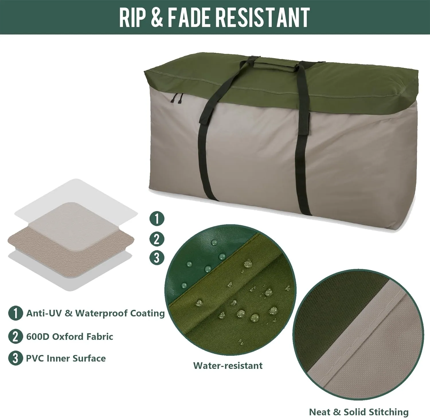Rachmi Cushion Storage Bag (152 Gal) 60 Inch with Zipper & Padded Handle, Outdoor Oversized Heavy Duty 600D Water-resistant Moving Bag, (60"Wx20"Dx29"H, Extra Large)