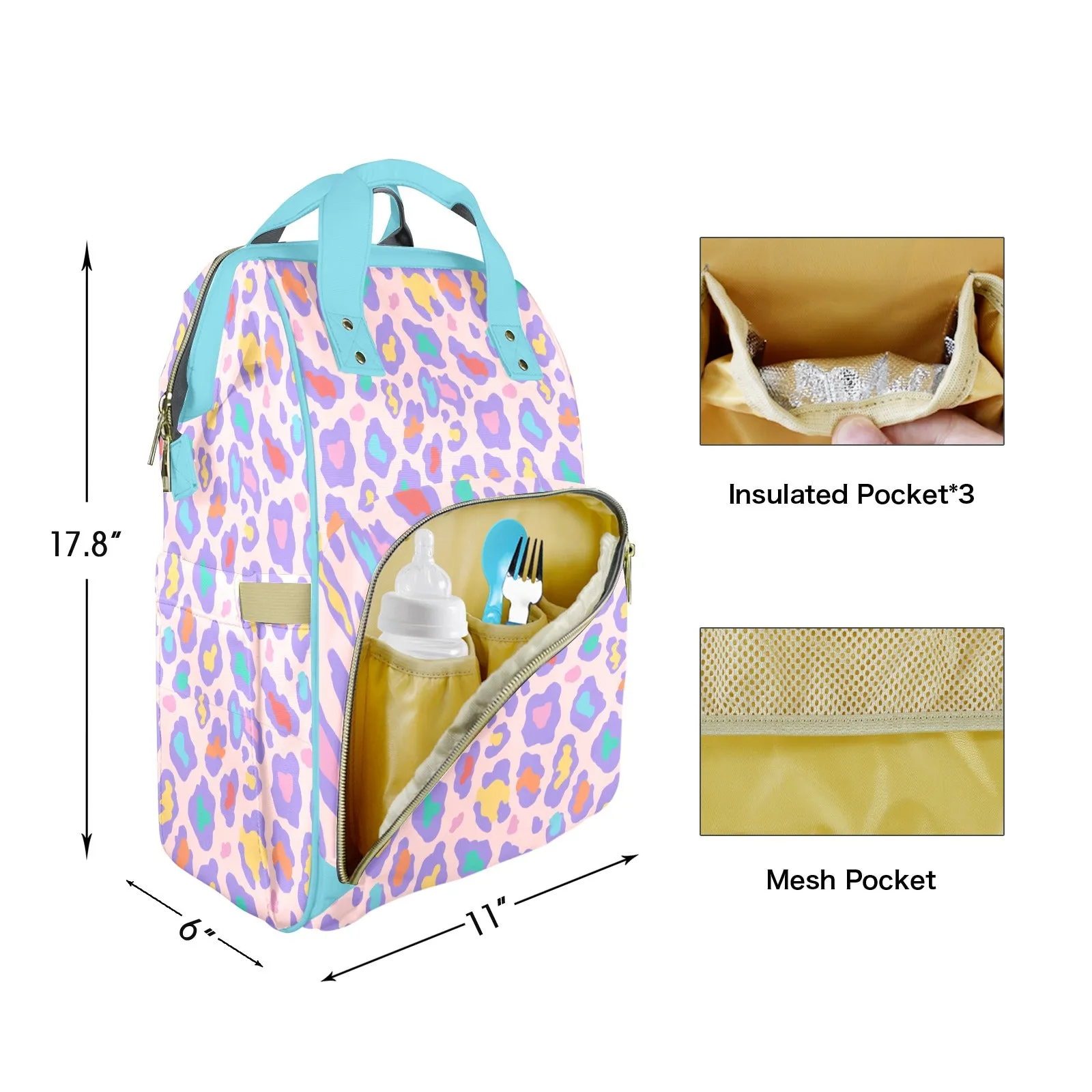 Rainbow Cheetah Customizable Diaper Bag