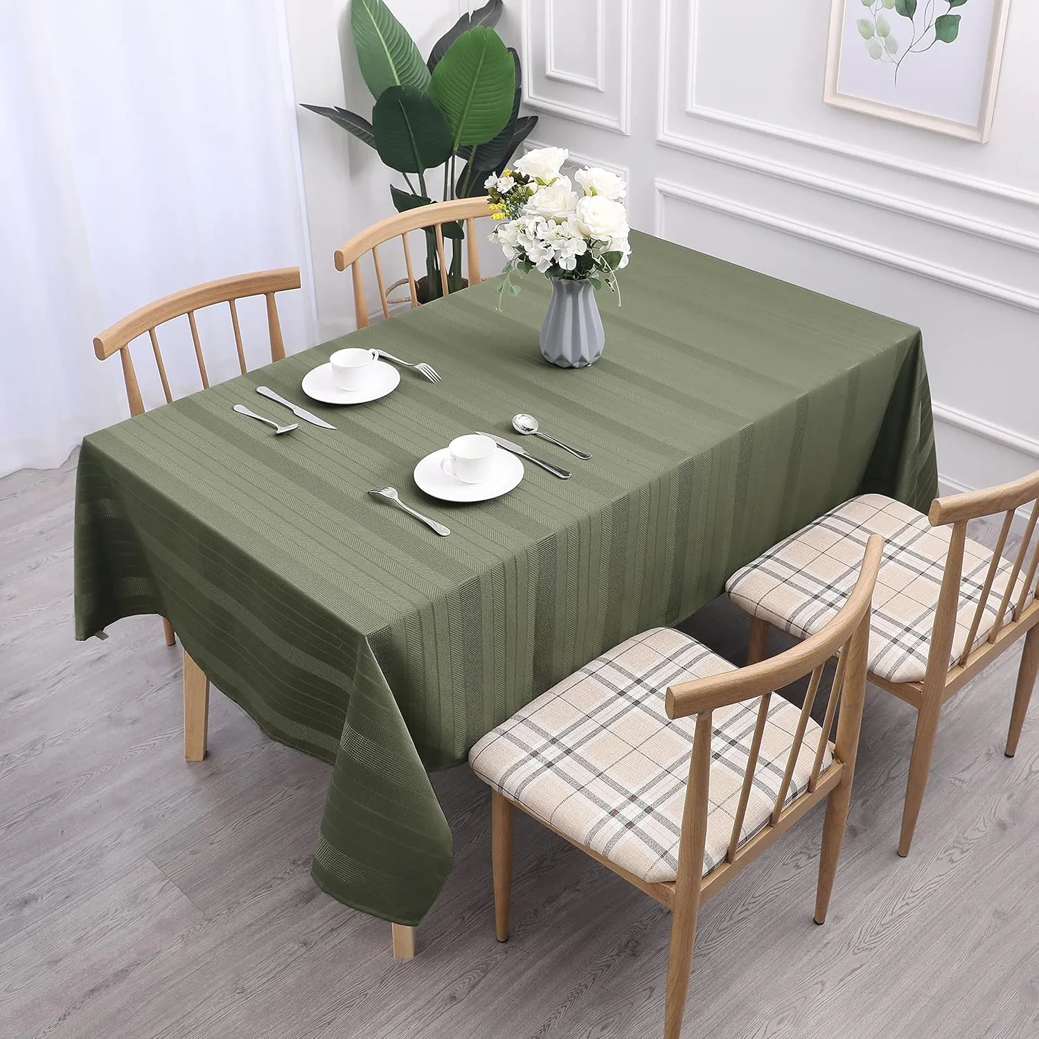 Randall Rectangle Oblong Tablecloth 60" x84” 7 Feet Machine Washable, Water Resistant Dust-Proof & Anti-Stain Table Cover for Kitchen Dinning Party Farmhouse Decoration(6 Seats, Sage Green)