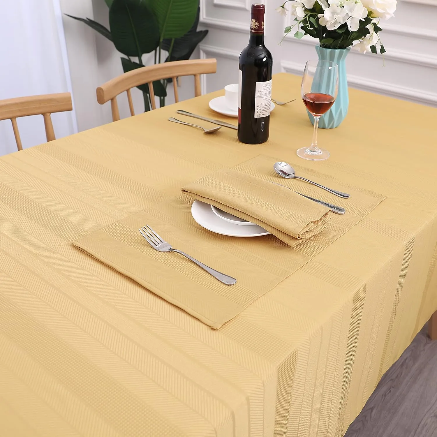 Randall Rectangle Tablecloth Oblong 60“×120“ 10 Feet Water Resistant Dust-Proof Stain Resistant Heavy Duty Table Cover for Kitchen Dinning Party Farmhouse Decoration 10-12 Seats, Wheat Gold