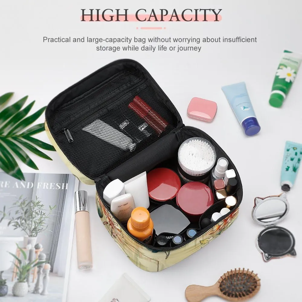 RASHU Morden Geometric Floral Makeup Cosmetic Box Zipper Storage Bag Portable Toiletry Bag with Divider Tools Accessories Case Travelling Essentials Travel Organizer for Women