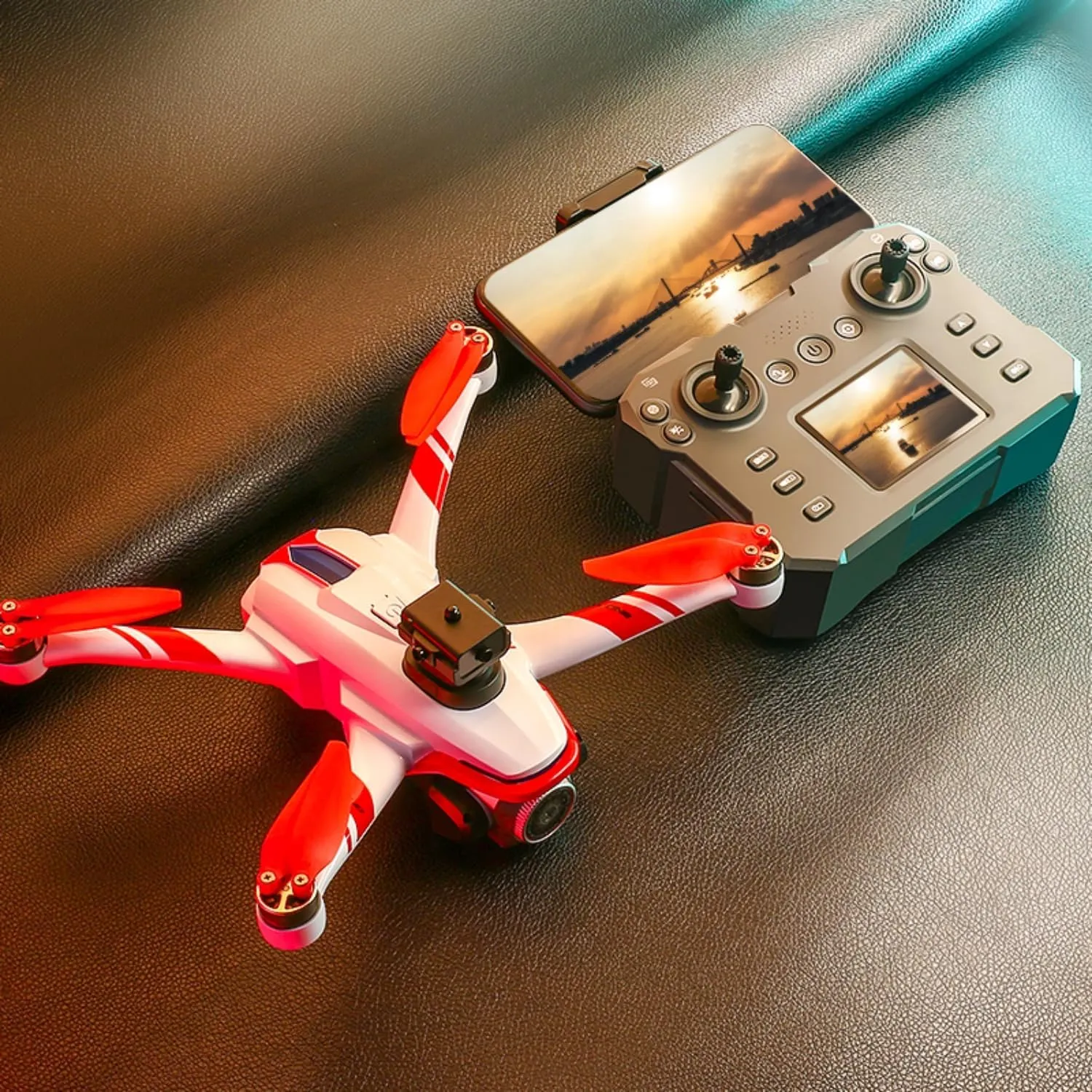 RC Drone With Screen Display, Dual Camera, Stunt Rolling, Optical Flow Hover, LED Lights, Speed Adjustment, Impact-Resistant ABS Shell, Quadcopter, 2 Batteries, Memory Card, Card Reader, , Handbag (White Red)