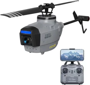 RC Helicopter Drone with 1080P Camera, RC Airplane 4CH Brushless Flybarless RC Plane 2.4G Military Scout Aircraft with 6-Axis Gyro, 1 Key Take Off/Landing Remote Control Aircraft for Adults