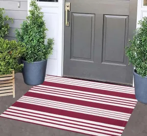 Red and White Striped Outdoor Rug 24'' x 35'' Door Mat Outdoor Machine Washable Welcome Mats Cotton Hand-Woven Entryway Rug for Front Porch/Entryway/Laundry/Bathroom/Bedroom
