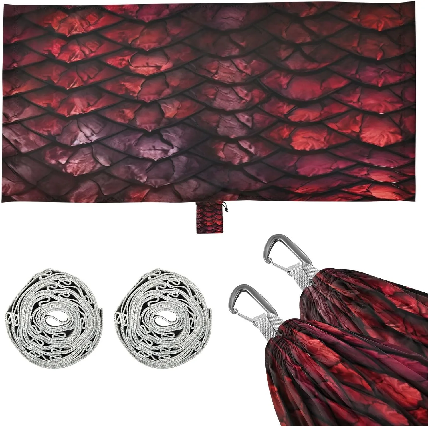 Red Dragons Scale Camping Hammock, 330 lbs with 2 Tree Straps, Carry Bag, Single Portable Hammock for Outdoor/Indoor, Hiking, Beach, Backpacking, Travel