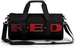 RED Remember Everyone Deployed Printed Sports Gym Bag for Women Men Travel Duffel Bag Workout Weekender Bags
