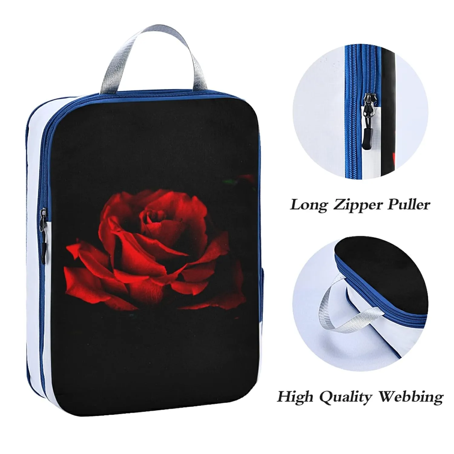 Red Rose Petal on Black Background 3 Piece set Cubes Expandable Adjustable Luggage Packing Bags, Ultralight Organizer Accessories Travel Suitcase Compressible Bags