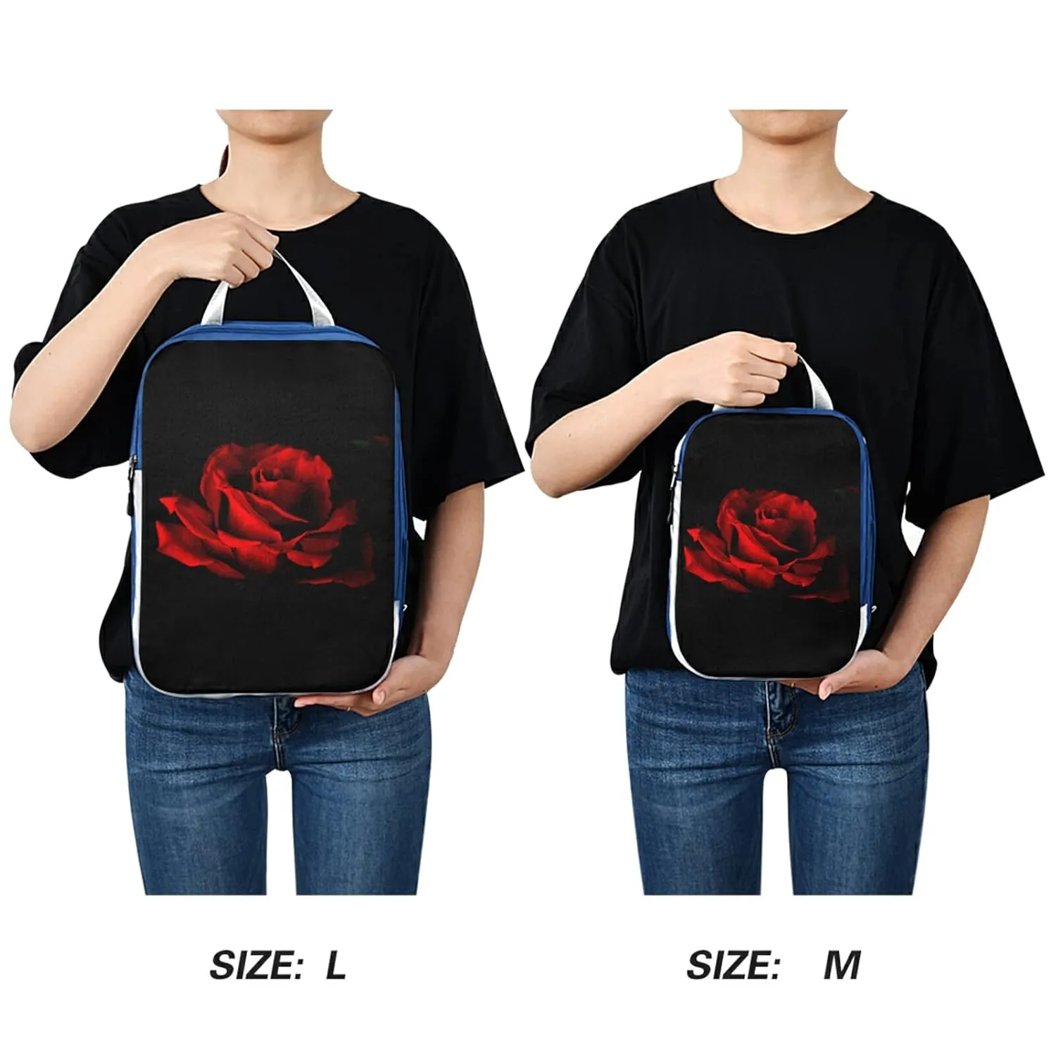 Red Rose Petal on Black Background 3 Piece set Cubes Expandable Adjustable Luggage Packing Bags, Ultralight Organizer Accessories Travel Suitcase Compressible Bags