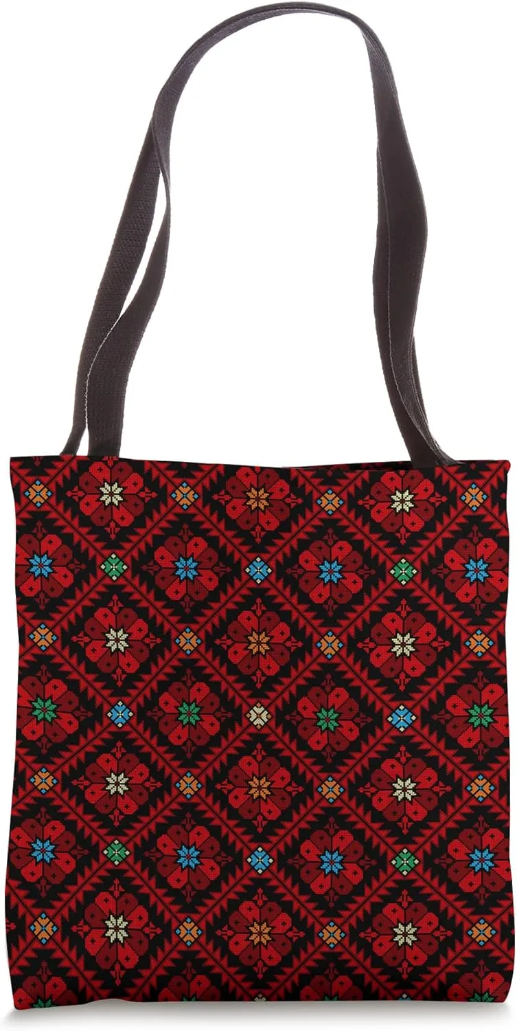 Red Tatreez Pattern Tote Bag