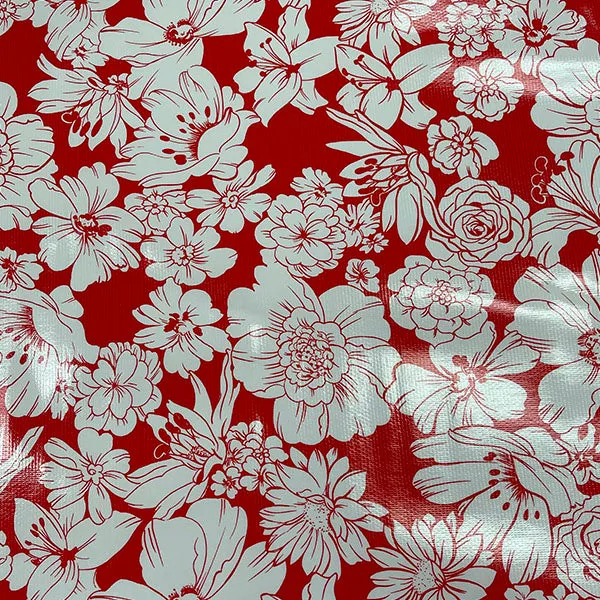 Red White Floral Oilcloth Fabric - Reorderable