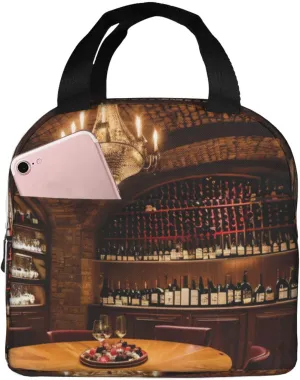 Red Wine Cellar Picture Stylish Lunch Bag â€“ Meal Holder With Full-Print Design Suitable For Everyone To Use