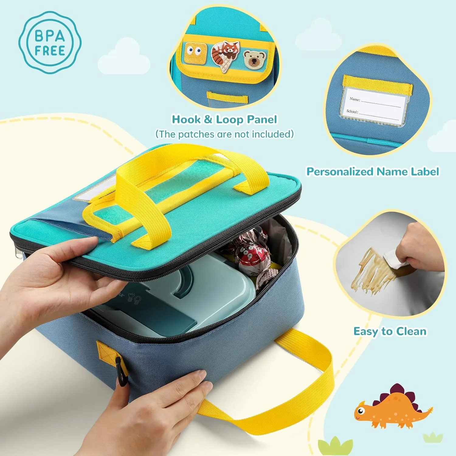 REDSHELL Lunch Box Kids, Large Insulated Lunch Bag for Boys Girls, Cooler Lunchbag, Square Toddler Lunchbox, Back to School Daycare Lunch Tote Pail with Water Bottle Holder Shoulder Strap, Blue