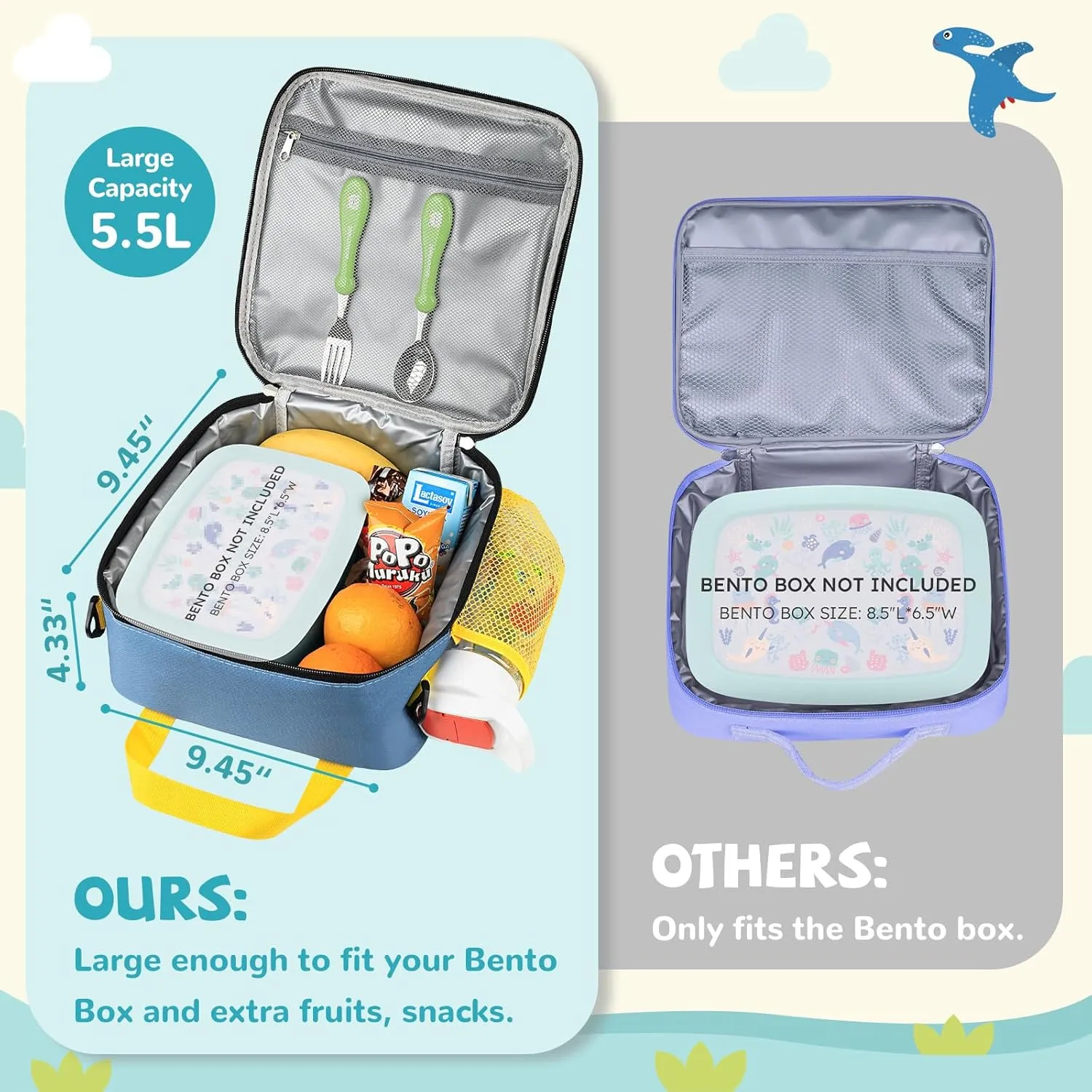 REDSHELL Lunch Box Kids, Large Insulated Lunch Bag for Boys Girls, Cooler Lunchbag, Square Toddler Lunchbox, Back to School Daycare Lunch Tote Pail with Water Bottle Holder Shoulder Strap, Blue