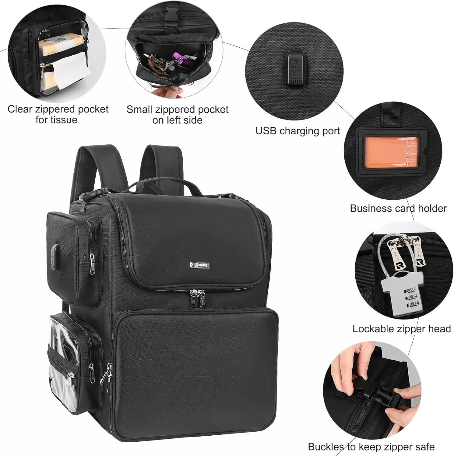 Relavel Hair Tools Travel Bag Hair Stylist Backpack Hairdresser Cosmetology Bag, Heat Insulation Full Layer for Curling Iron, Hair Straightener, Travel Accessories Train Case Barber Organizer, Black