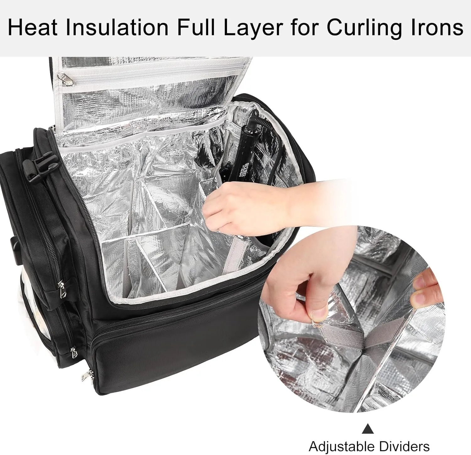 Relavel Hair Tools Travel Bag Hair Stylist Backpack Hairdresser Cosmetology Bag, Heat Insulation Full Layer for Curling Iron, Hair Straightener, Travel Accessories Train Case Barber Organizer, Black