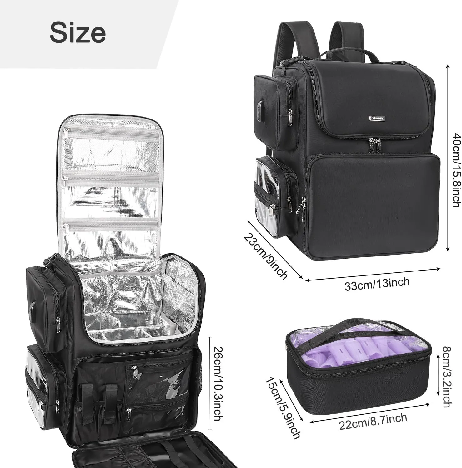 Relavel Hair Tools Travel Bag Hair Stylist Backpack Hairdresser Cosmetology Bag, Heat Insulation Full Layer for Curling Iron, Hair Straightener, Travel Accessories Train Case Barber Organizer, Black