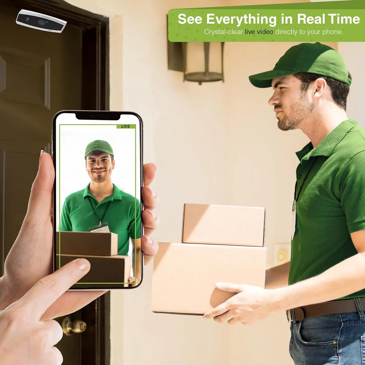 Remo  DoorCam 3 Over-The-Door Wireless Security Camera, 3-Day Rolling Video Storage with No Subscription, 1080p Video, Night Vision, 2-Way Talk, AI with Human Detection & Alexa Compatibility