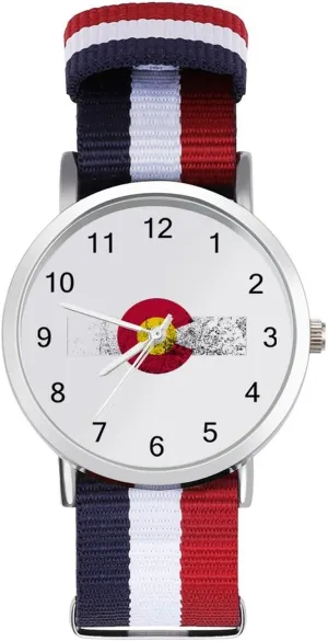 Retor Colorado Logo Unisex Watch Lightweight Breathable Woven Nylon Wrist Strap Watch with Metal Buckle