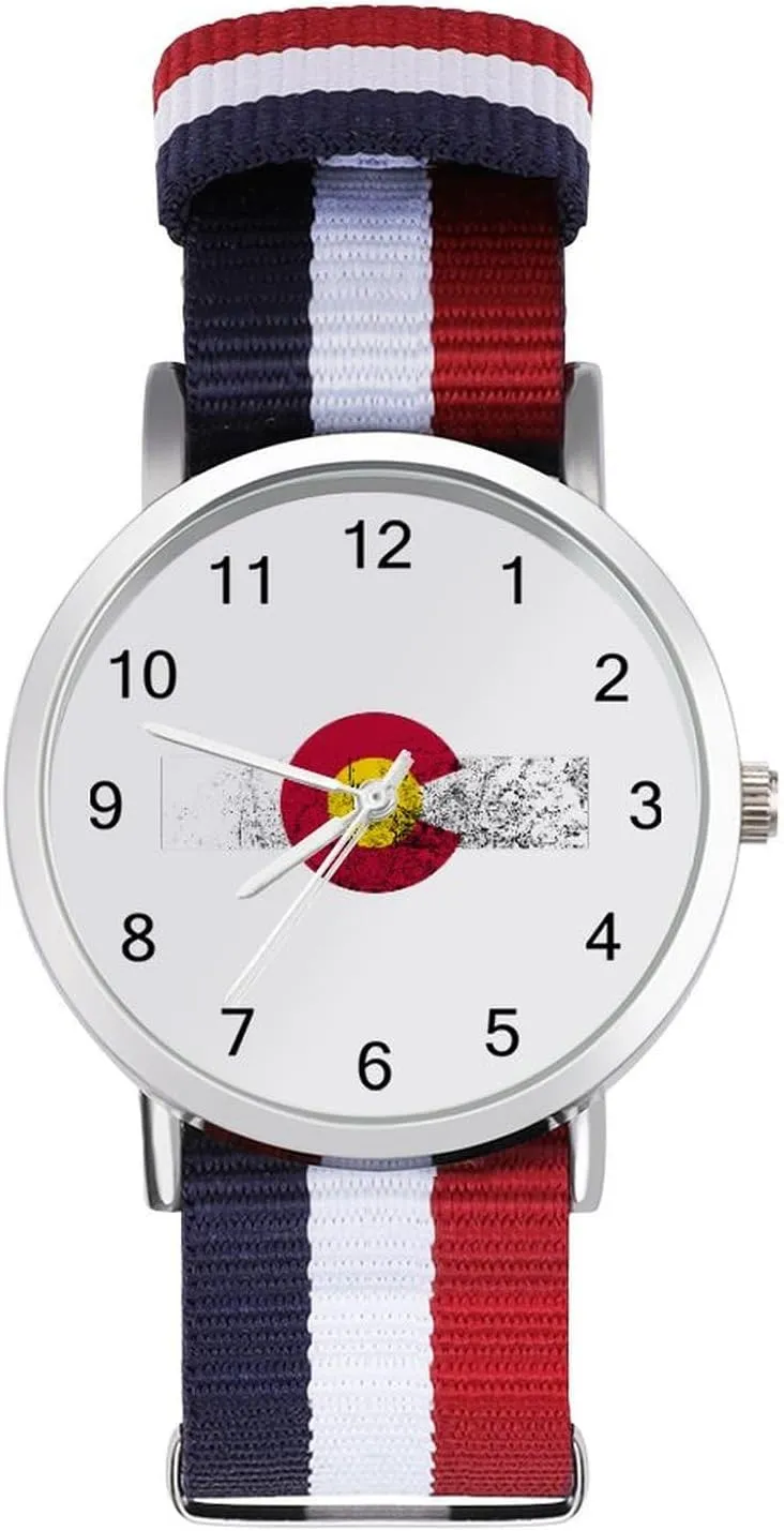 Retor Colorado Logo Unisex Watch Lightweight Breathable Woven Nylon Wrist Strap Watch with Metal Buckle