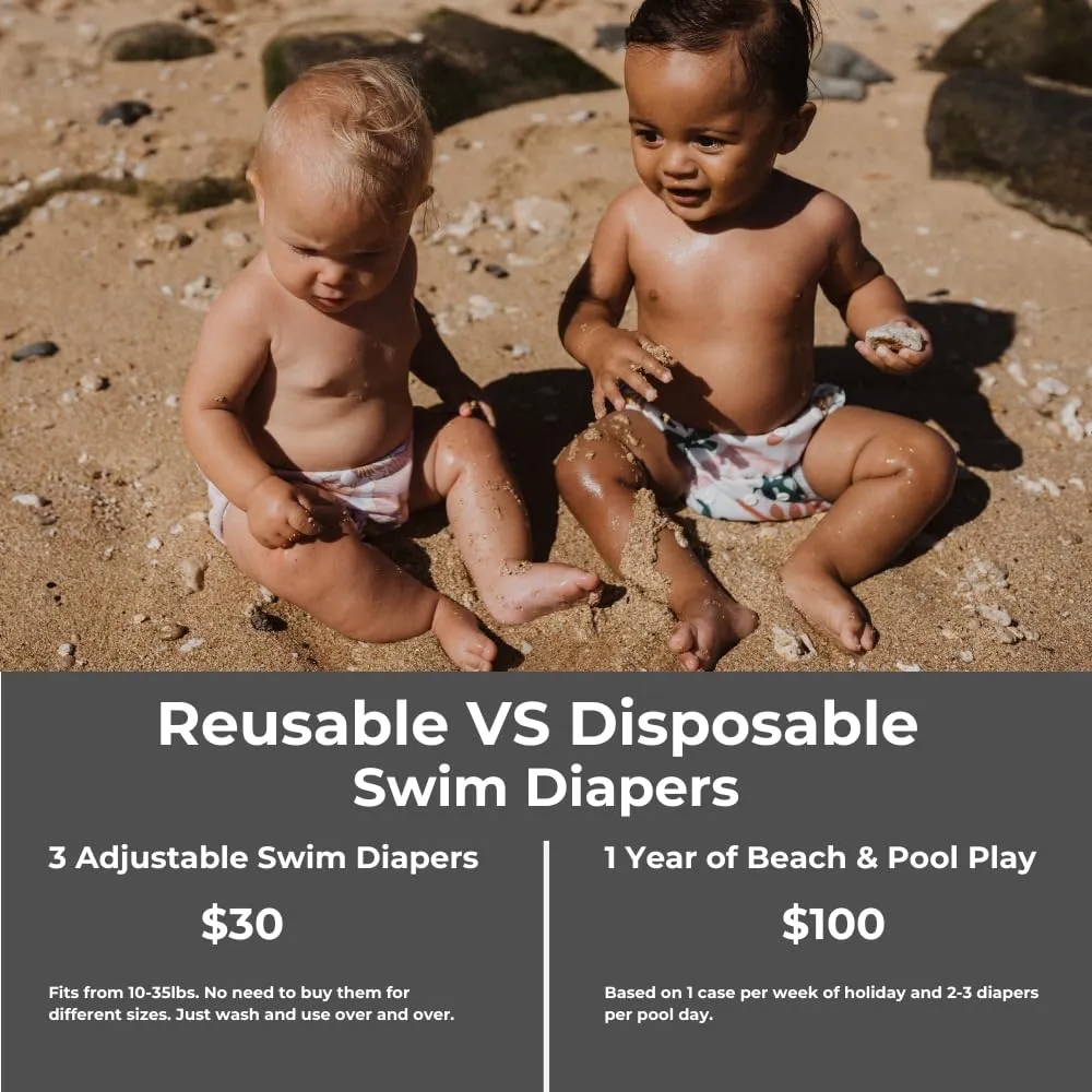 Reusable Swim Diapers and Wet Bag - One Size Fully Adjustable - Hamptons Unisex 3 Pack with Wet Bag by Nora's Nursery