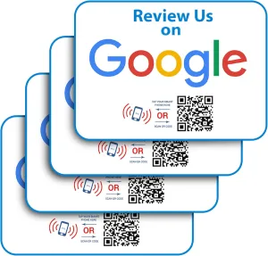 Review Us On Google - Four (4) Pack - QR Code and NFC Cards for Instant Google Reviews - Tap & Scan Cards for Small Business Marketing - Boost Your Business Reviews - Two Sided