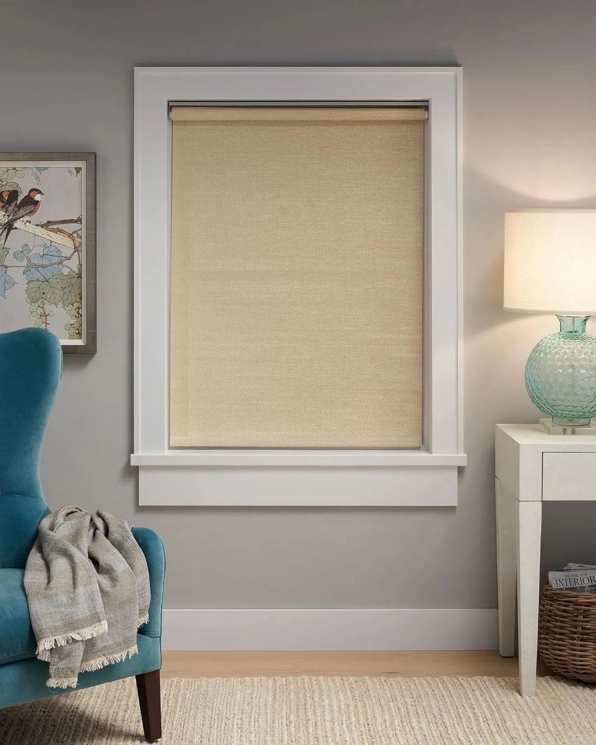 Ridge Cordless Roller Natural Shade, 34" W x 72" L, Ivory Solid Pattern