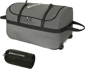Rock Cloud Foldable Wheeled Duffel Bag with Wheels 85L Rolling Duffle Bag Packable 26 inch for Travel Camping Sports, Grey