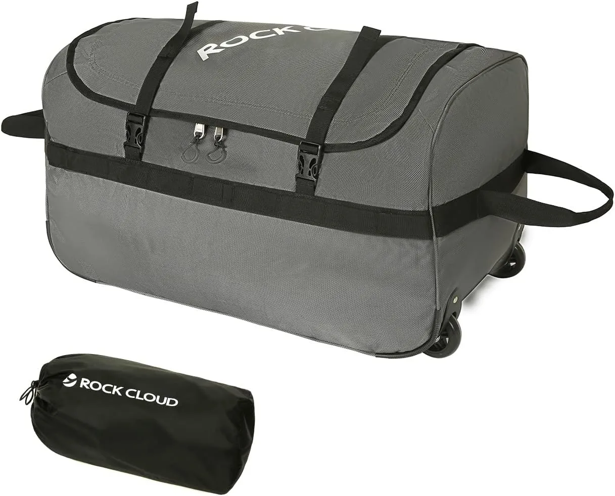 Rock Cloud Foldable Wheeled Duffel Bag with Wheels 85L Rolling Duffle Bag Packable 26 inch for Travel Camping Sports, Grey