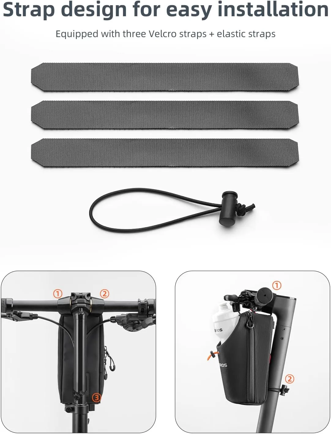 ROCKBROS Electric Scooter Bag Bike Frame Bag Bicycle Water Bottle Bag 1.5L Large Capacity Quick Installation for Mountain Bikes E-Scooters and Folding Bikes