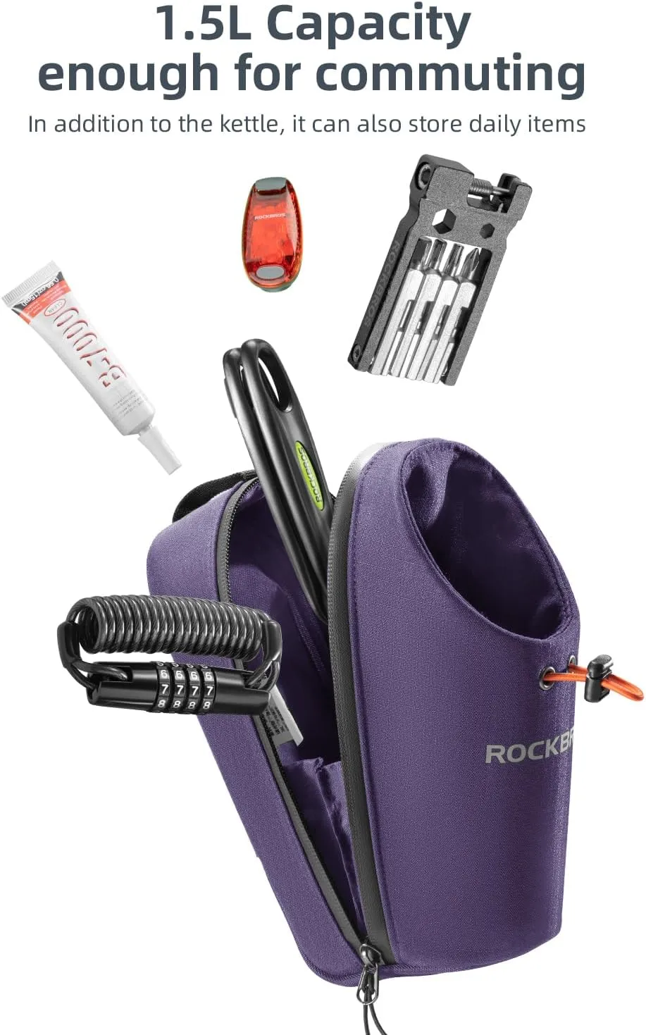 ROCKBROS Electric Scooter Bag Bike Frame Bag Bicycle Water Bottle Bag 1.5L Large Capacity Quick Installation for Mountain Bikes E-Scooters and Folding Bikes