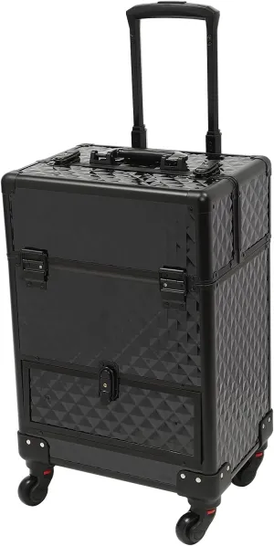 Rolling Makeup Case on Wheels with Drawers Traveling Aluminum Professional Makeup Trolley Cart Rolling Train Case Cosmetic Organizer Case for Beauty Salon (Black-Black Frame)