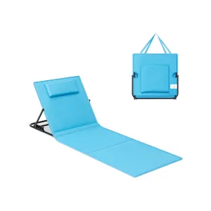 Rootz Sky Blue Beach Lounger - Reclining Chair - Portable Lounger - Galvanized Steel - Oxford Cloth - 158cm x 55cm x 57cm - Lightweight - 150kg Capacity