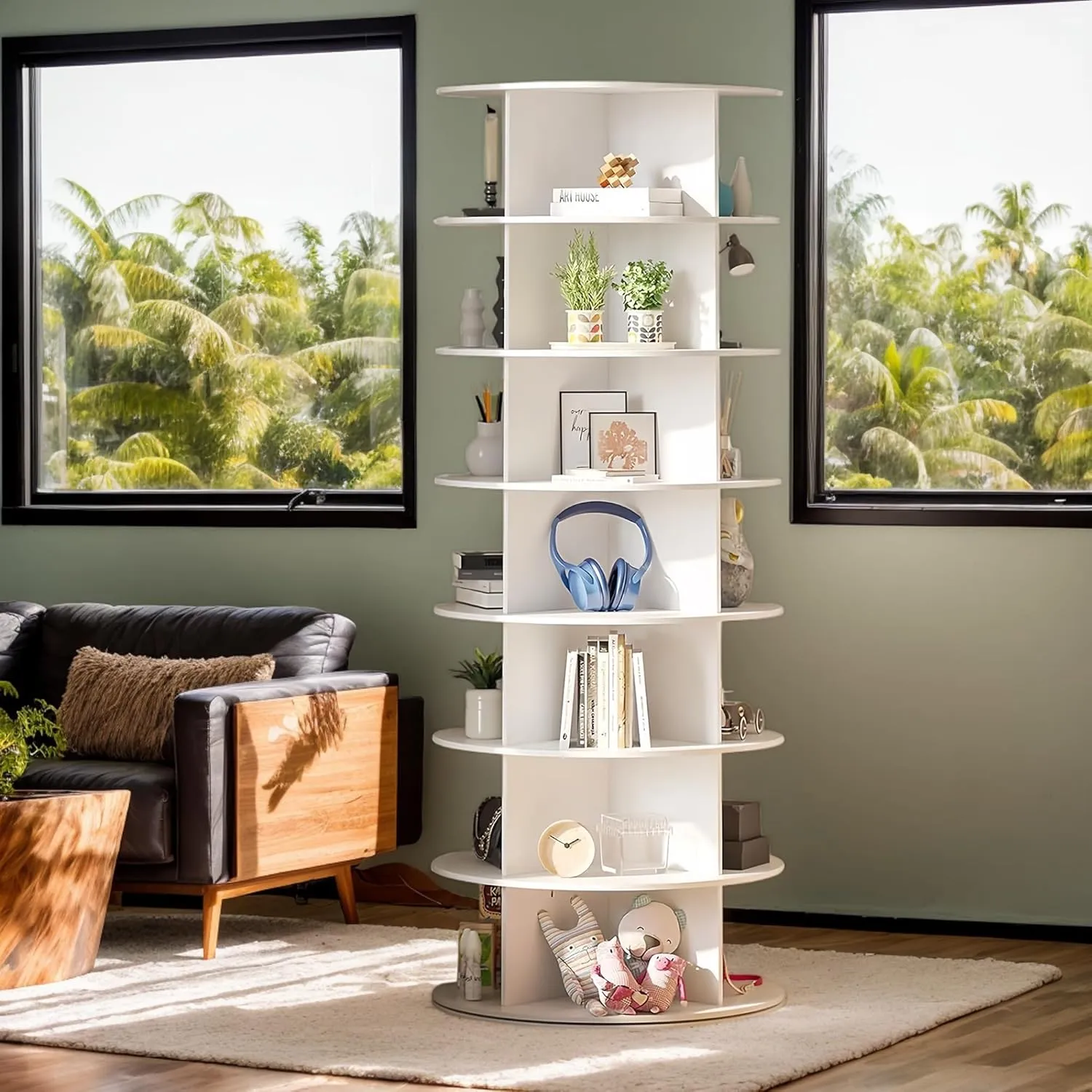 Rotating Shoe Rack Tower, 360-Degree Circular Storage Organizer for Shoes and Handbags, Vertical Space-Saving Cabinet for Entrance Hall, Independent Rotating Shoe Shelf