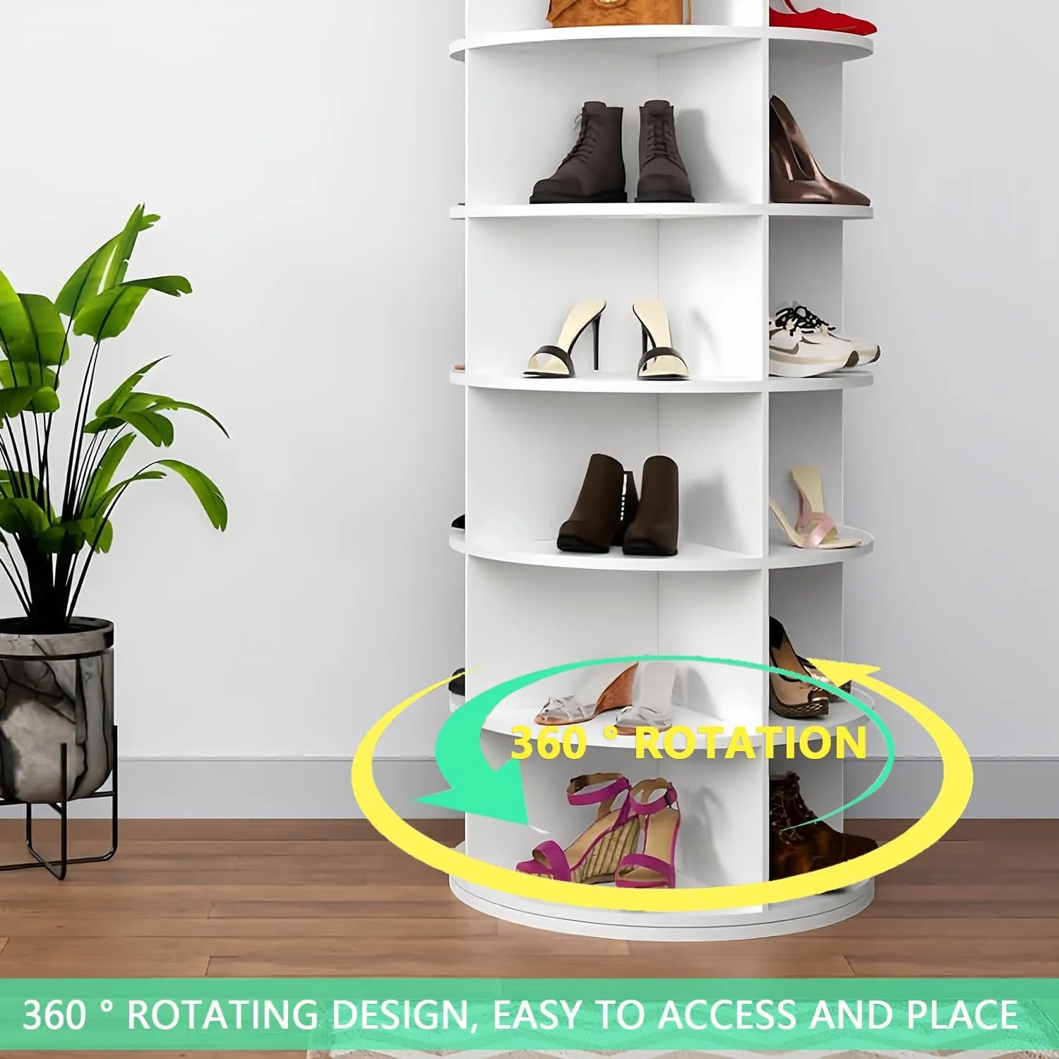 Rotating Shoe Rack Tower, 360-Degree Circular Storage Organizer for Shoes and Handbags, Vertical Space-Saving Cabinet for Entrance Hall, Independent Rotating Shoe Shelf