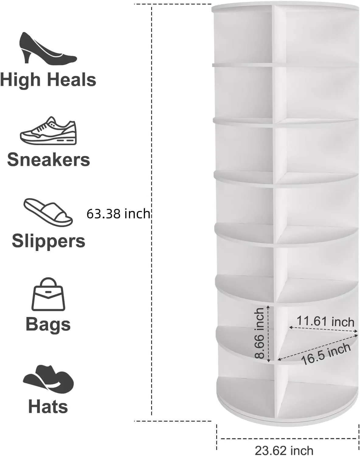 Rotating Shoe Rack Tower, 360-Degree Circular Storage Organizer for Shoes and Handbags, Vertical Space-Saving Cabinet for Entrance Hall, Independent Rotating Shoe Shelf