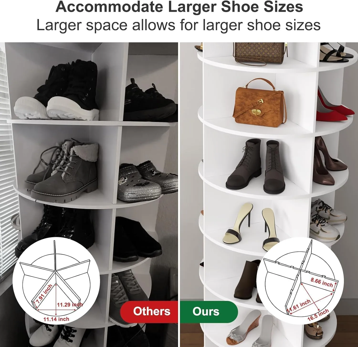 Rotating Shoe Rack Tower, 360-Degree Circular Storage Organizer for Shoes and Handbags, Vertical Space-Saving Cabinet for Entrance Hall, Independent Rotating Shoe Shelf