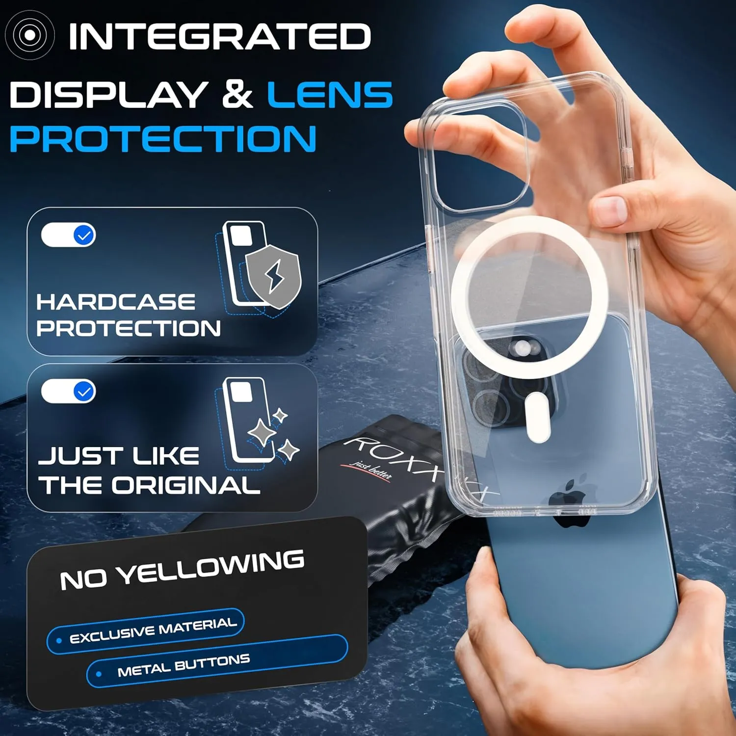 Roxx Clear Case | Like The Original, Just Better | Yellowing-Resistant | for iPhone 16 Pro Max | Hardcase | Screen Protection | Camera Protection | Compatible with MagSafe Accessories