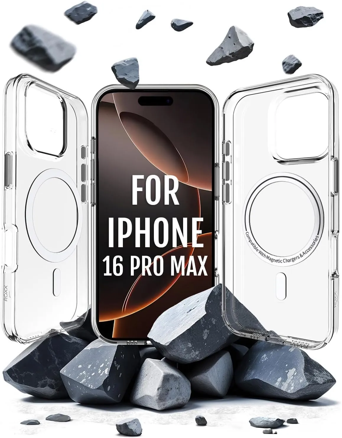 Roxx Clear Case | Like The Original, Just Better | Yellowing-Resistant | for iPhone 16 Pro Max | Hardcase | Screen Protection | Camera Protection | Compatible with MagSafe Accessories