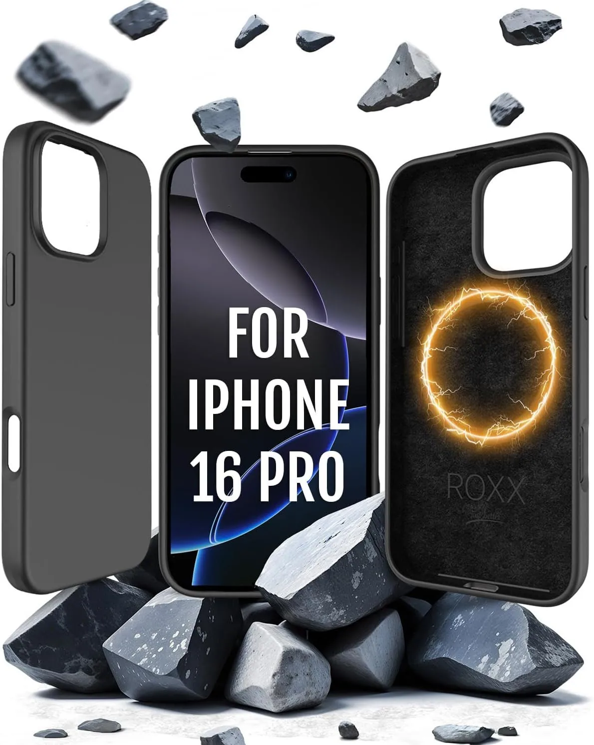 Roxx Silicone Case | Like The Original | Compatible With iPhone 16 Pro | MagSafe Compatible | Award-Winning | Hardcase | Inner and Camera Protection | Screen Protection | Black