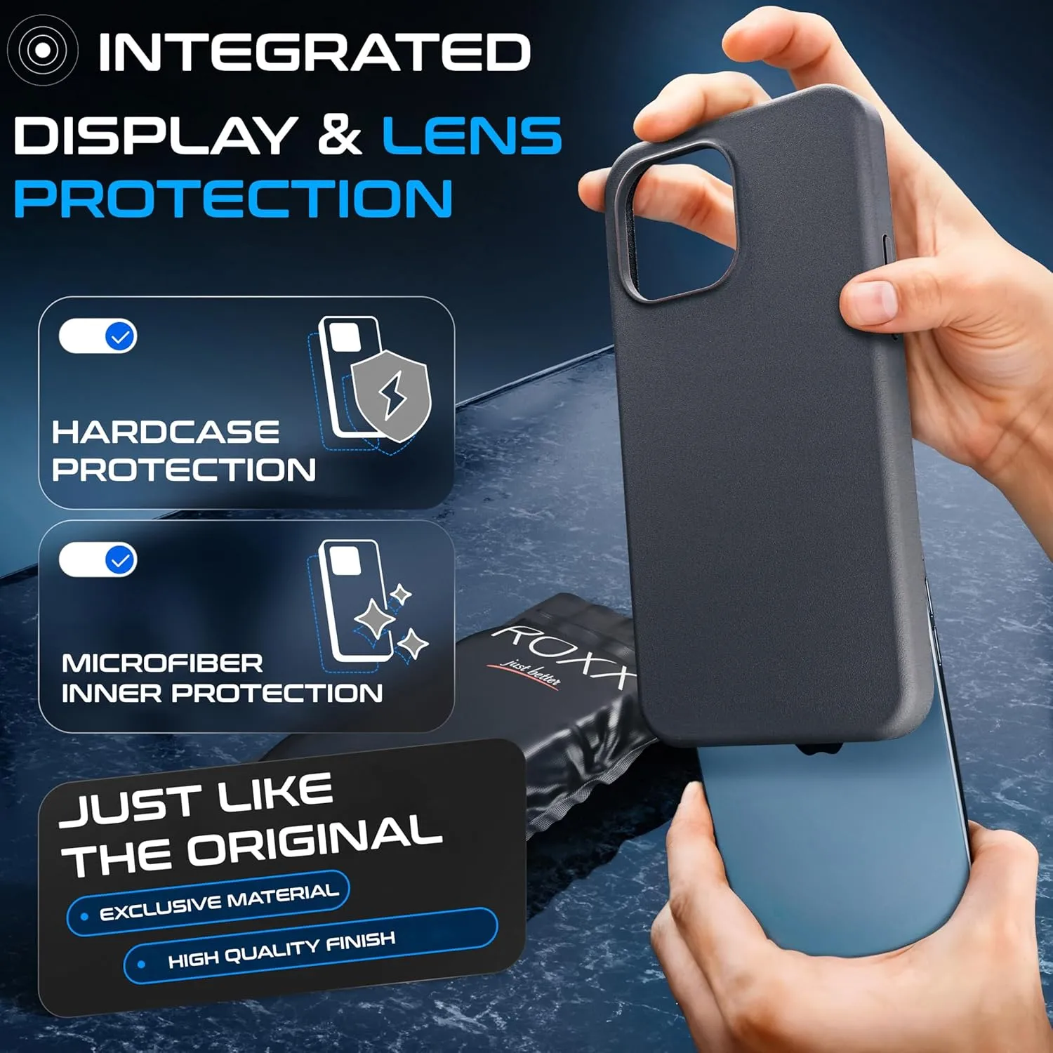 Roxx Silicone Case | Like The Original | Compatible With iPhone 16 Pro | MagSafe Compatible | Award-Winning | Hardcase | Inner and Camera Protection | Screen Protection | Black
