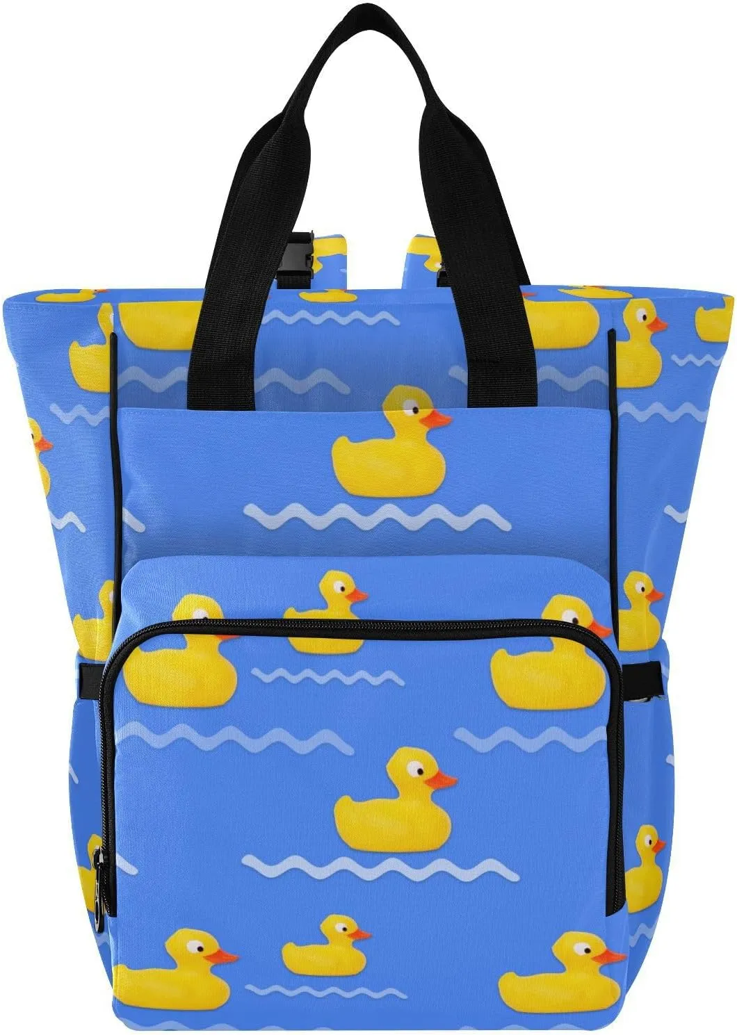 Rubber Duck Blue Diaper Bag Backpack for Baby Boys Girls Baby Essentials Travel Tote with Stroller Straps & Bottle Storage Large Travel Diaper Backpack for Moms Dads Traveling Shopping Hiking