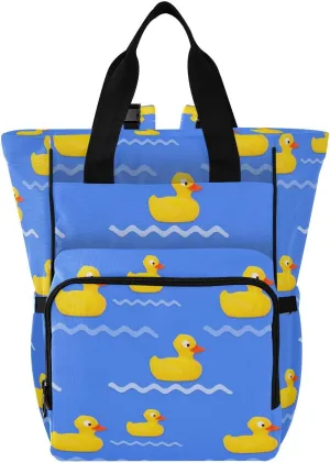 Rubber Duck Blue Diaper Bag Backpack for Baby Boys Girls Baby Essentials Travel Tote with Stroller Straps & Bottle Storage Large Travel Diaper Backpack for Moms Dads Traveling Shopping Hiking